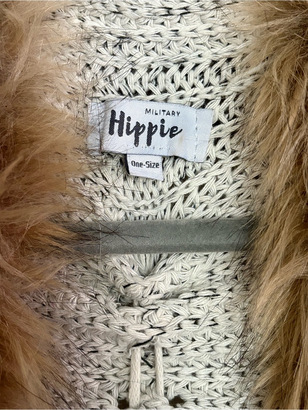 Military Hippie Felicity Cable Knit Cardigan with Faux Fur Trim - Picture 3 of 4